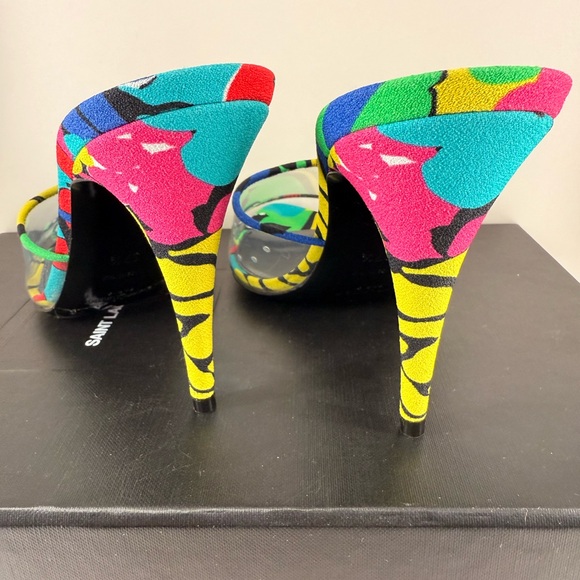 Yves Saint Laurent Sz 7.5 Multi Color w/ Clear Front Mules Shoes - Picture 2 of 6